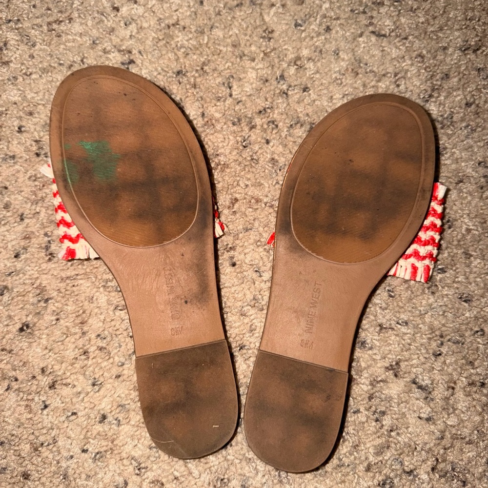 Nine West Red & White Braided Slide Sandals - Braided Strap